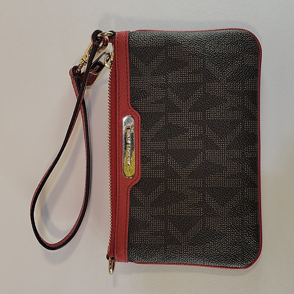 Michael Kors Wallet/Wristlet Brown Logo w/Red top and Strap